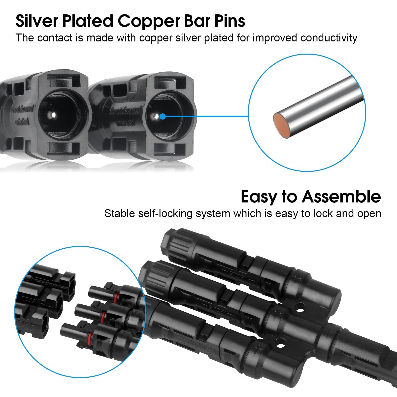 Solar T-Branch Connectors 3 to 1 Solar Panel Parallel Adapter,1Pair | Solar Y…
