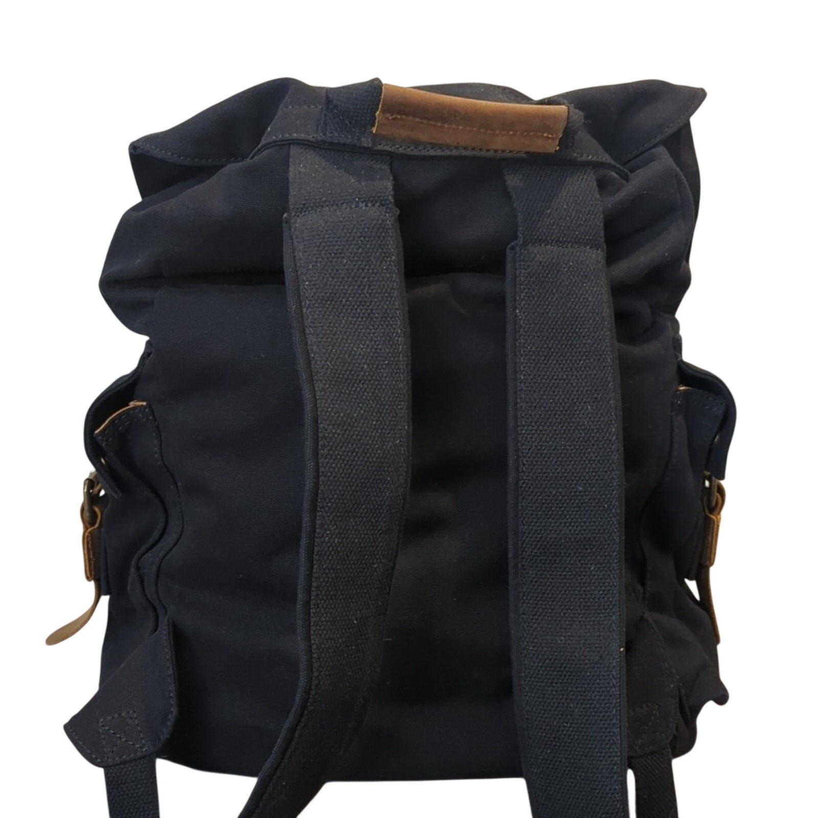 Kattee Black Leather Canvas Backpack Travel Bag