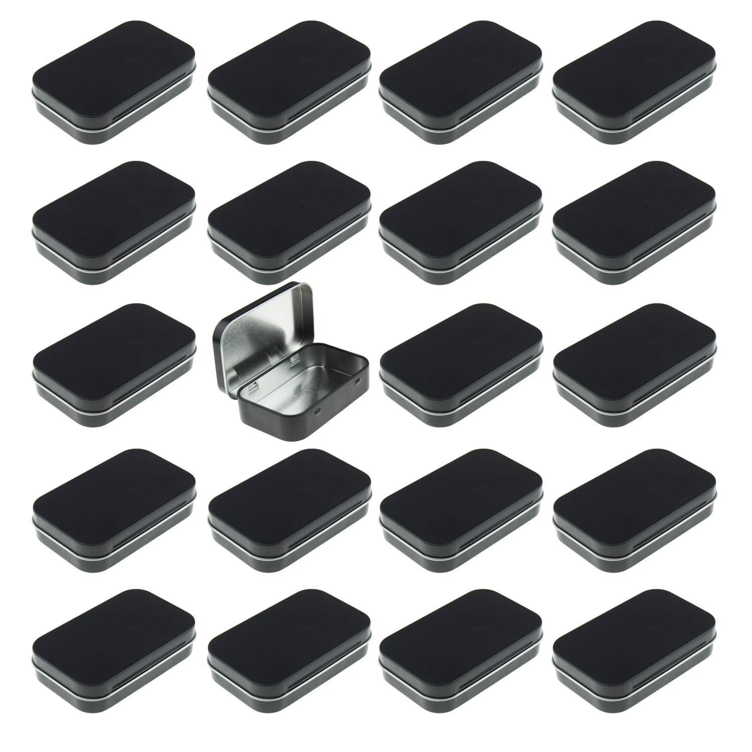 Goodma Rectangular Metal Empty Hinged Tins Containers, Black, 20 Pieces | 3.7…