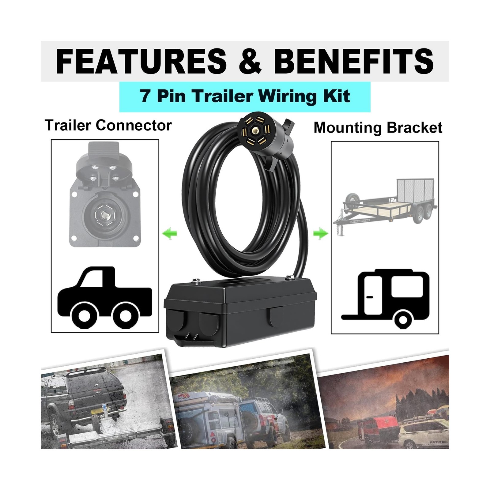 7 Pin Trailer Wiring Harness with 7 Gang Junction Box – 4 Feet, Heavy Duty 7-…