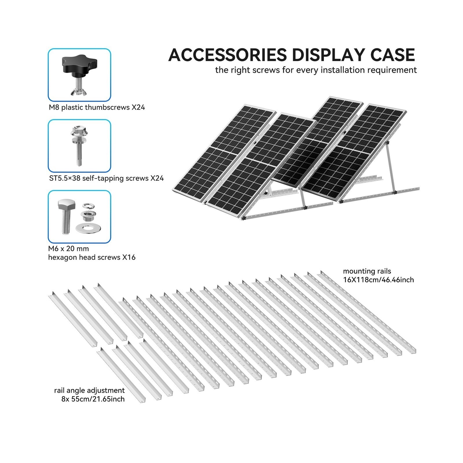 Upgraded 47in 4 Sets Adjustable Solar Panel Tilt Mount Brackets, Foldable Til…