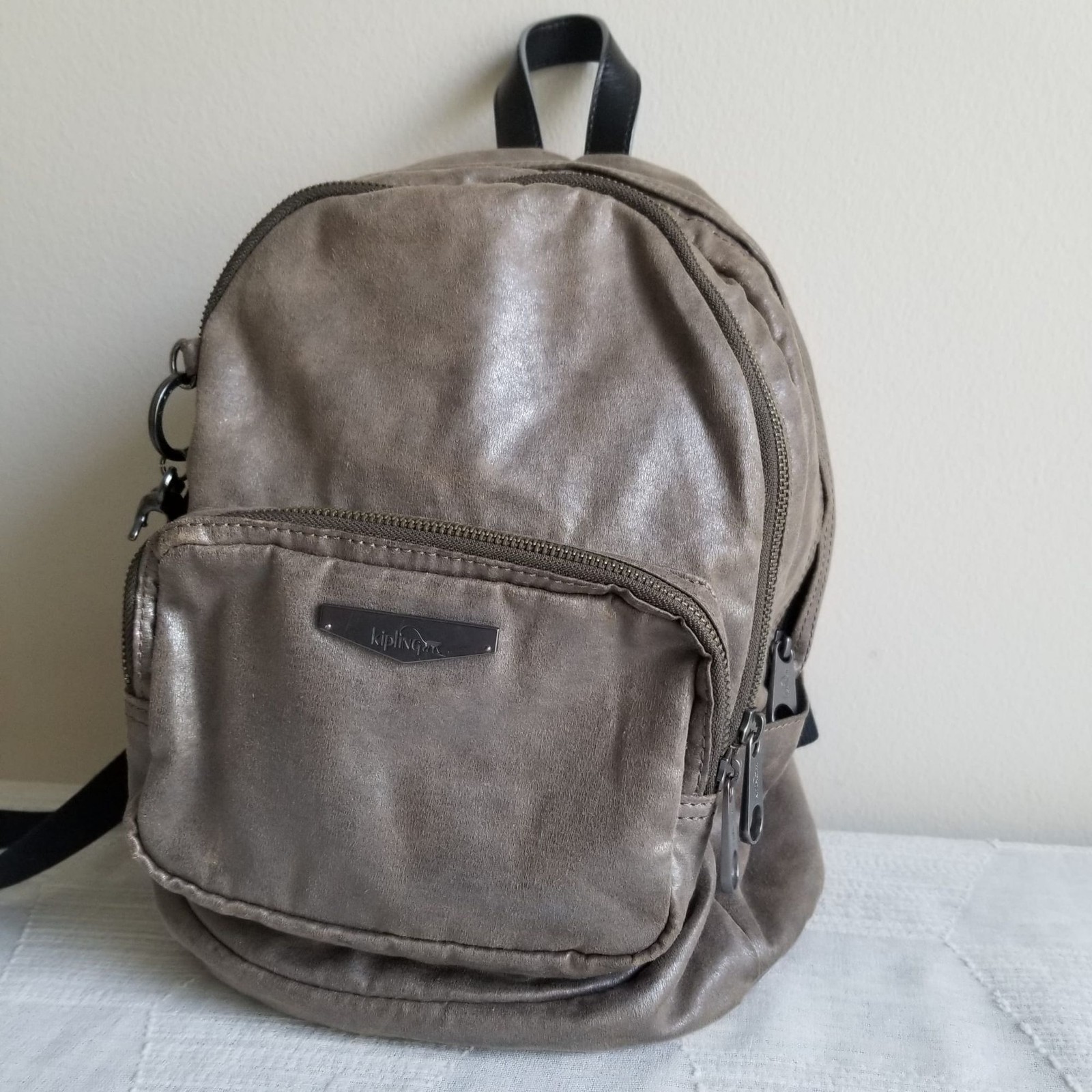 Kipling Tabbie KC Mini Leather Backpack Metal Taupe