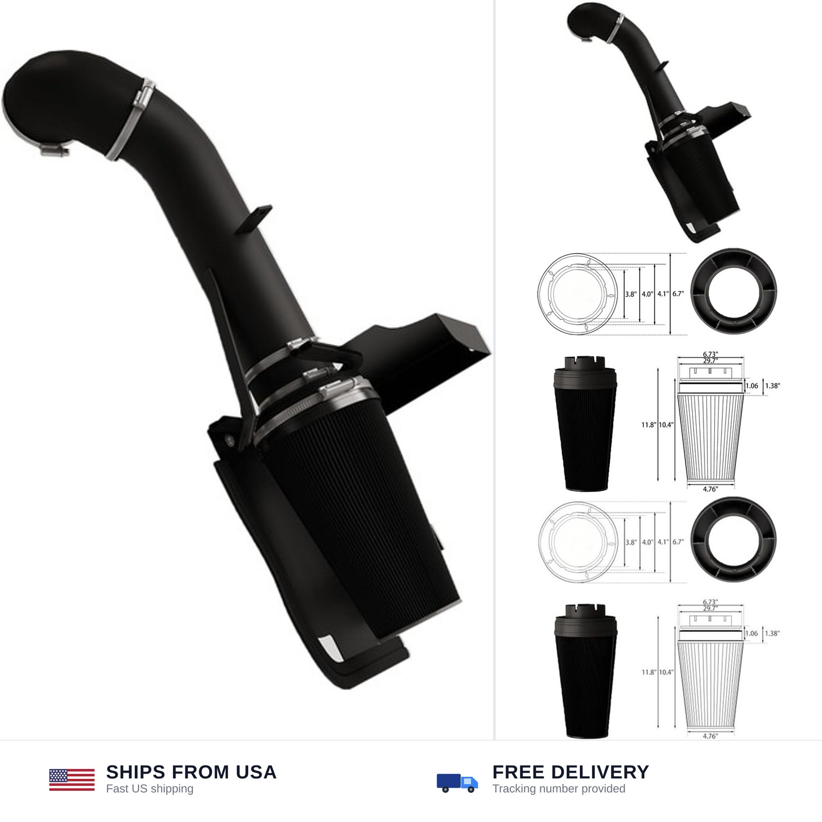 4’’ Cold Air Intake with Heat Shield Compatible with 1999-2006 GMC & Chevy V8…