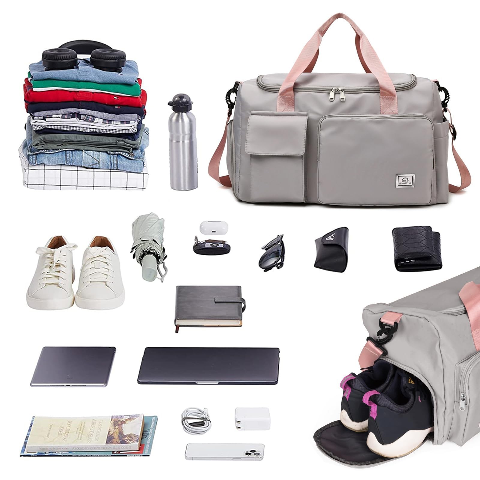 Travel Duffel Tote Bag with Dry Wet Separation Pocket, Weekender Bag for Wome…