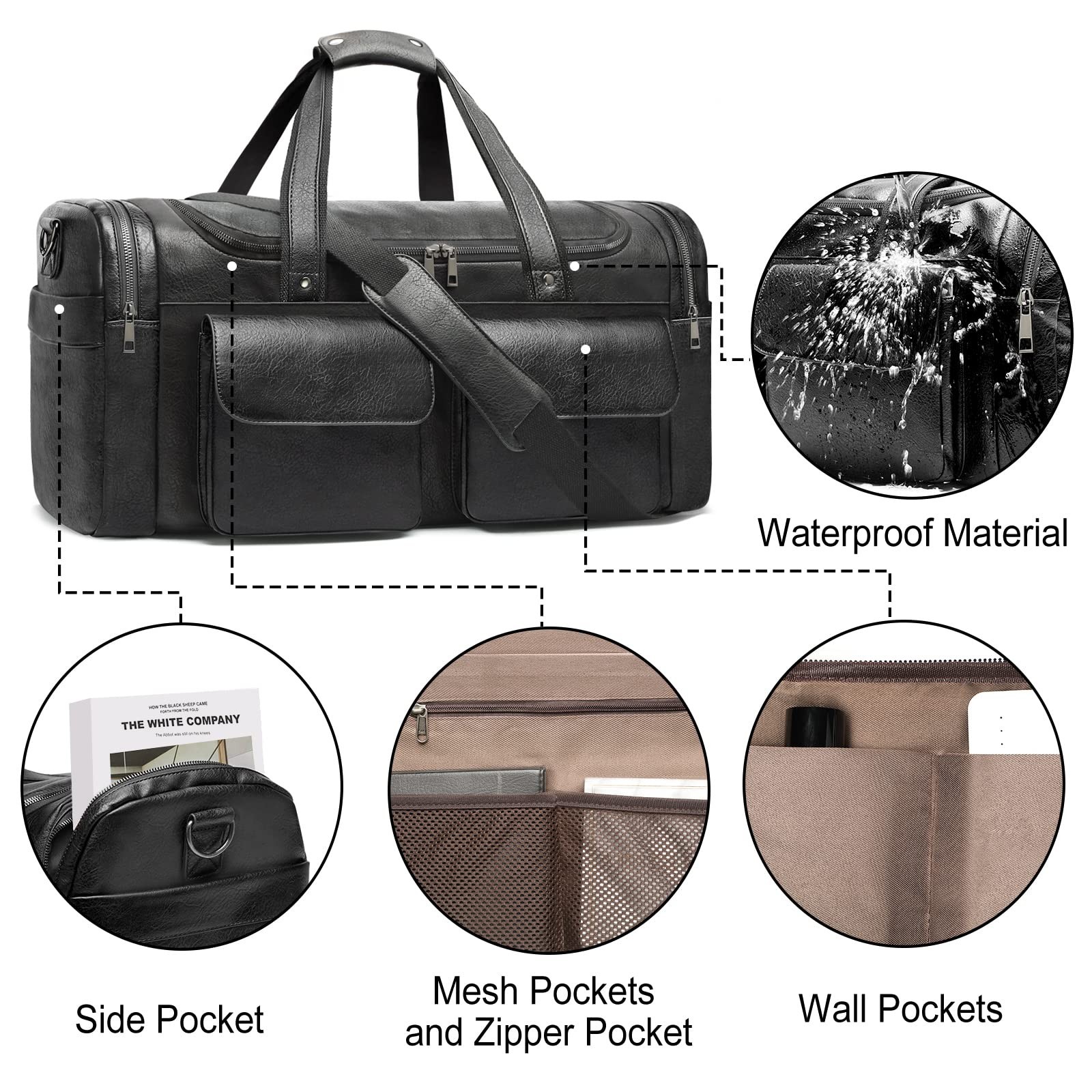 BOLOSTA Travel Duffel Bag for Men Women, Large PU Leather Carry on Duffle Bag…