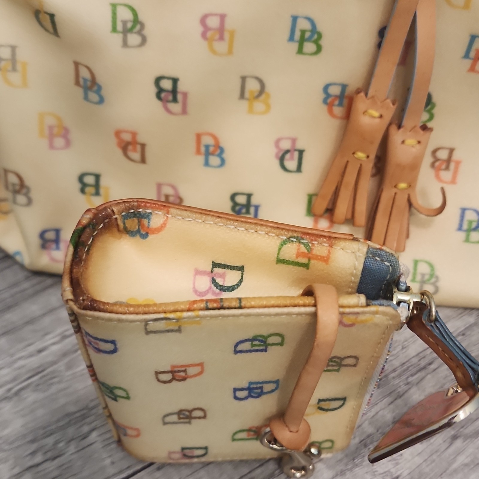 Dooney & Bourke Monogram Satchel Cream Multicolor Strap & matching coin wallet