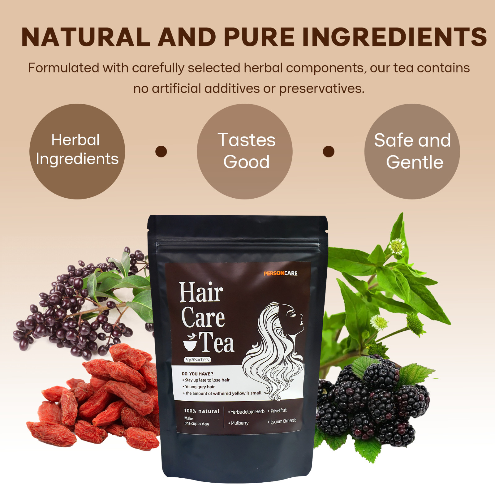 20 Pcs Hair Care Tea For Dark Thick and Lustrous, Hair Loss Natural Solution