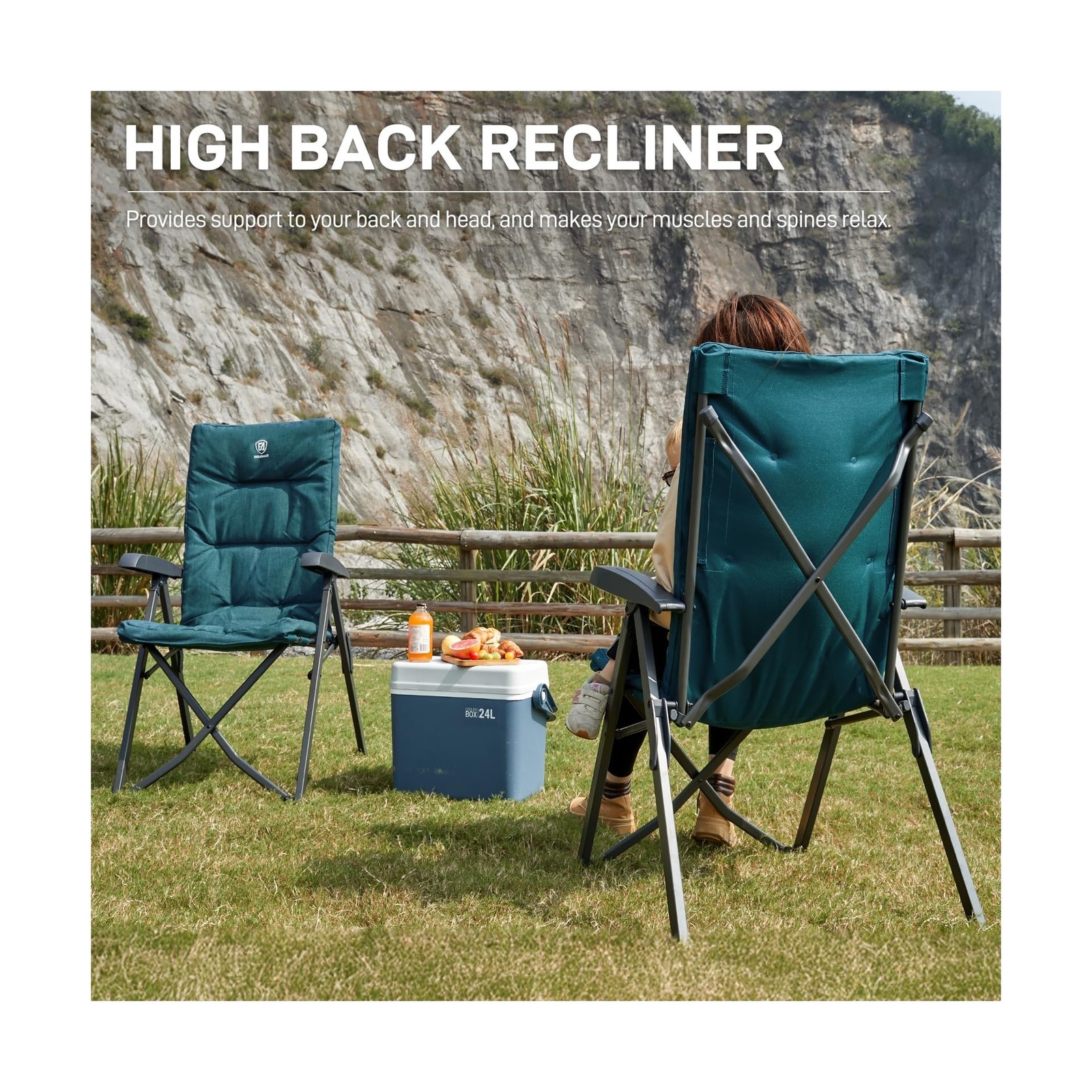 EVER ADVANCED Folding Camping Recliner Chair Fully Padded Portable Adults 1pk