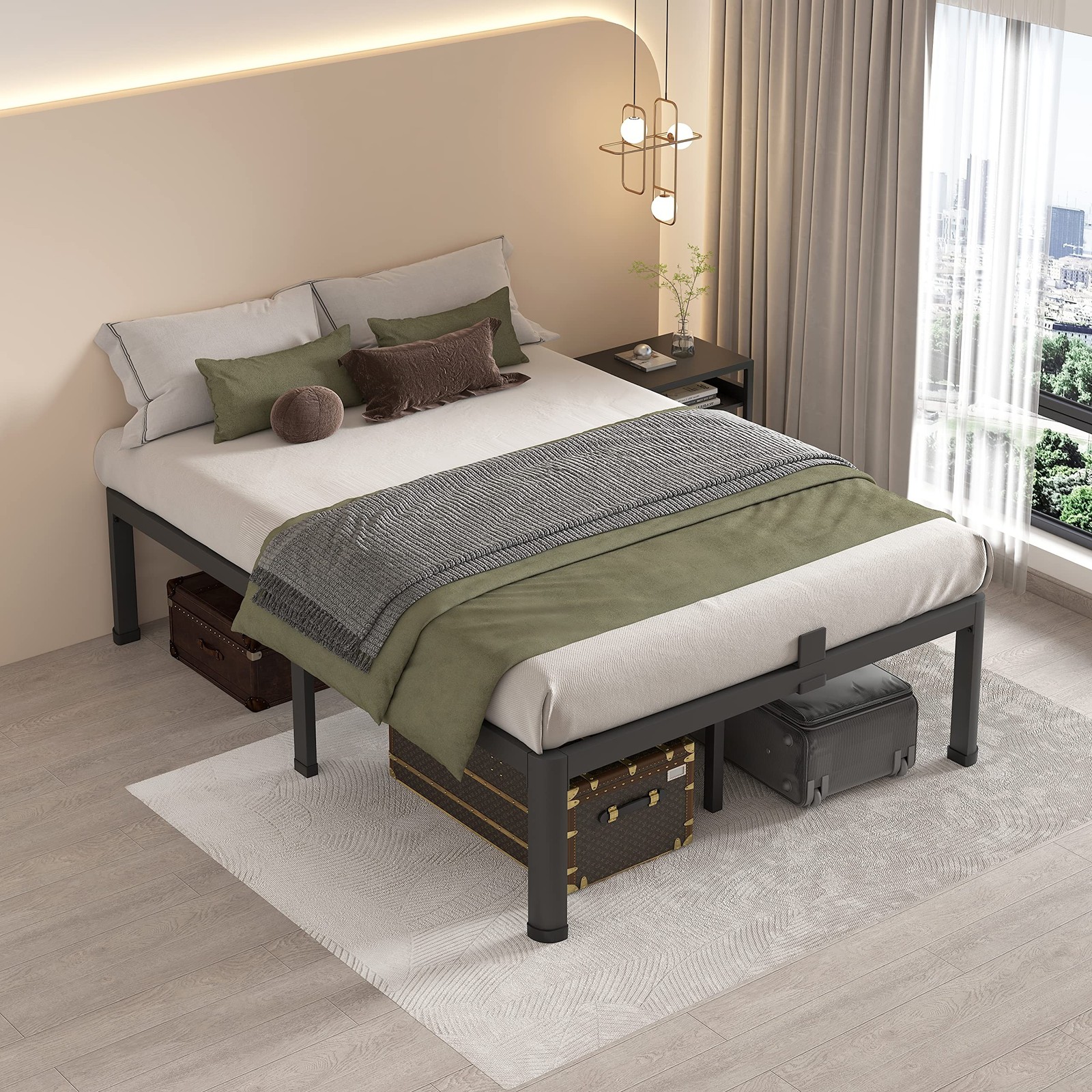 MAF 14 Inch Full Size Metal Platform Bed Frame with Round Corner Legs, 3000 L…