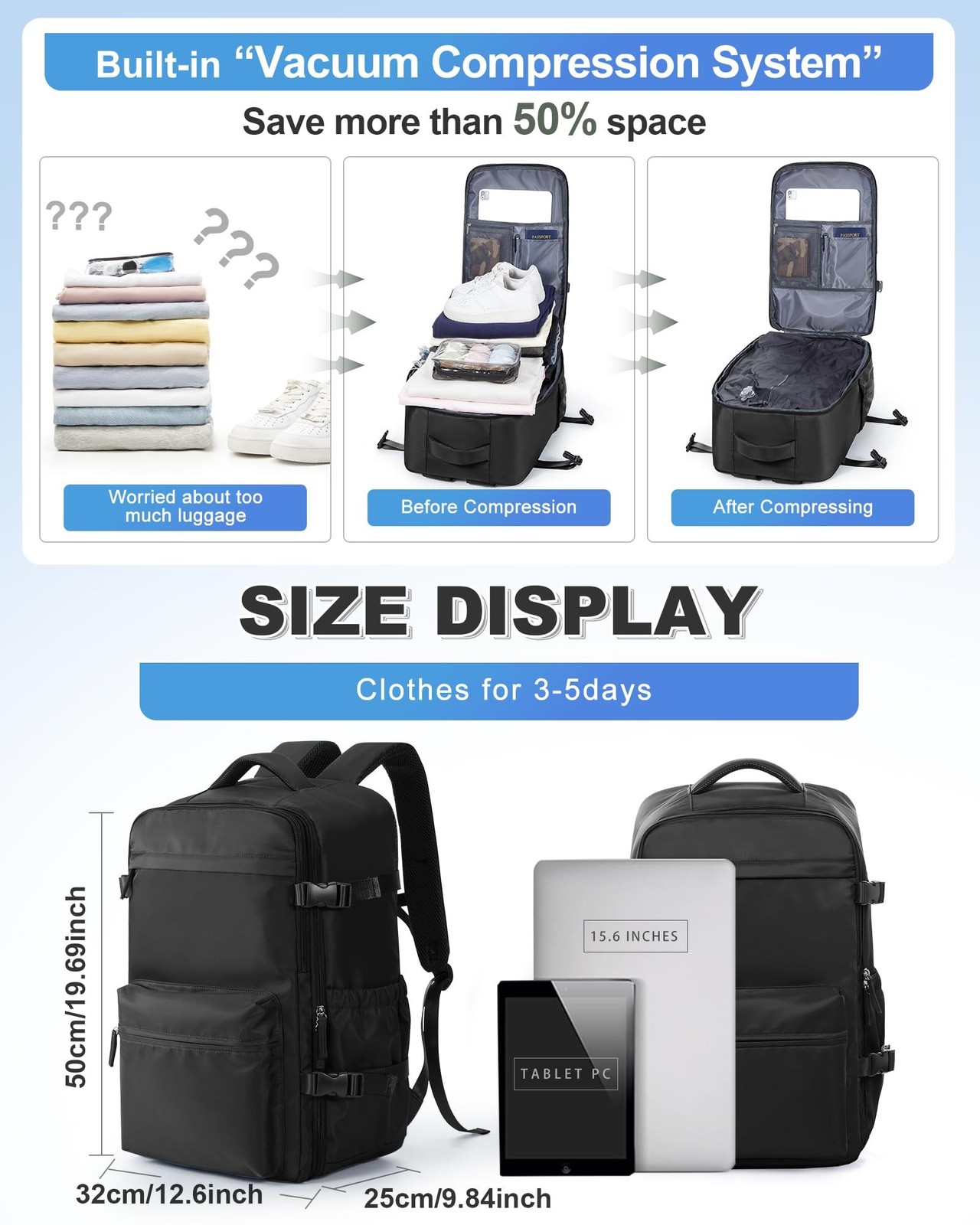 winspansy Vacuum Backpack Travel Essentials with Air Pump Compression Bags fo…