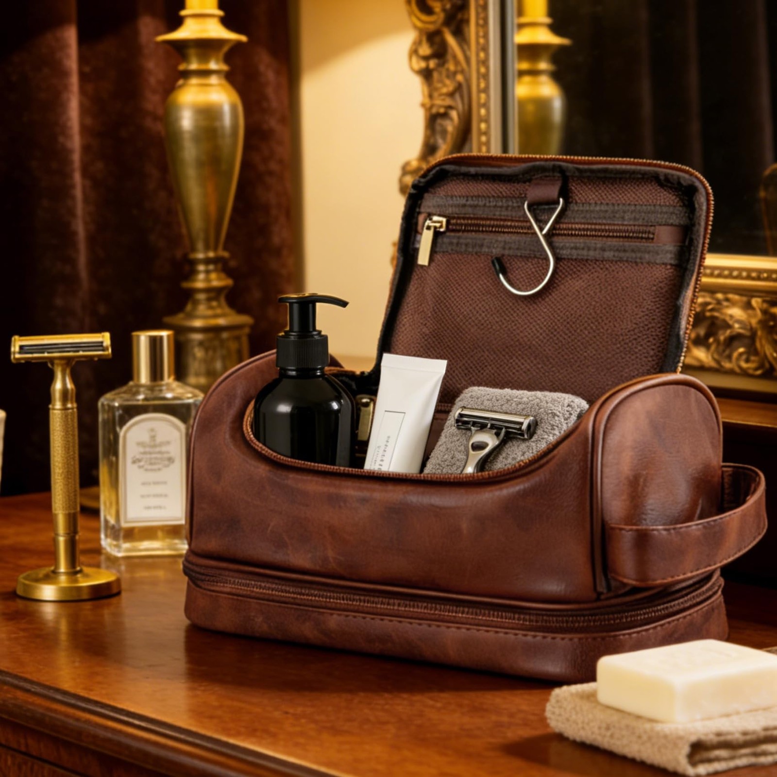 Toiletry Bag for Men Travel Essentials Shaving Dopp Kit with Hanging Hook, Wa…