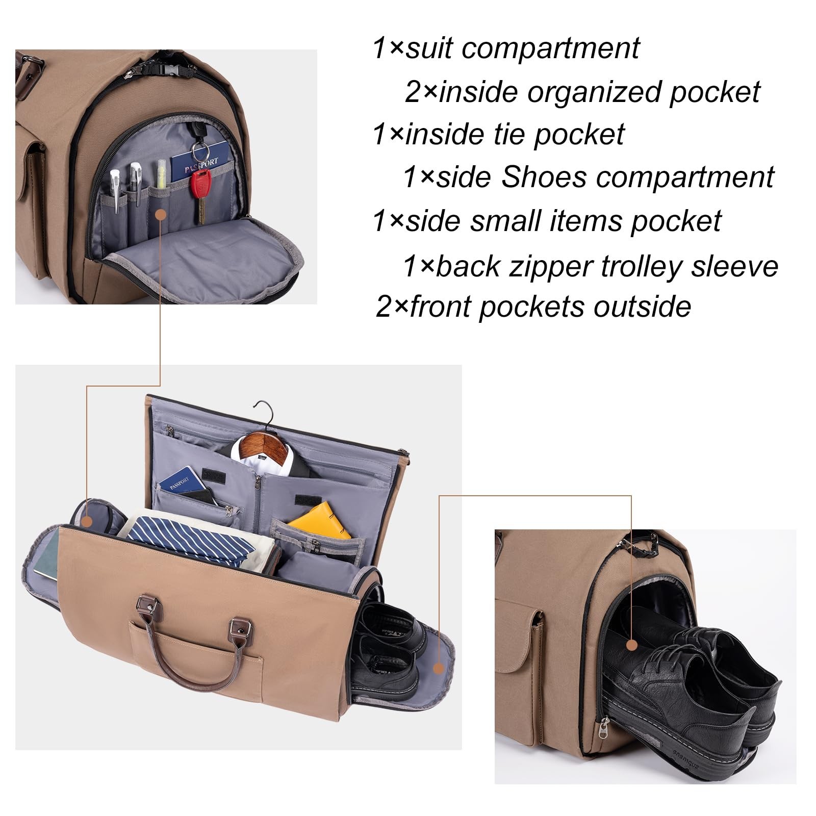 Modoker 2-in-1 Canvas Garment Duffle Travel Bag with Shoulder Strap,Brown | 4…