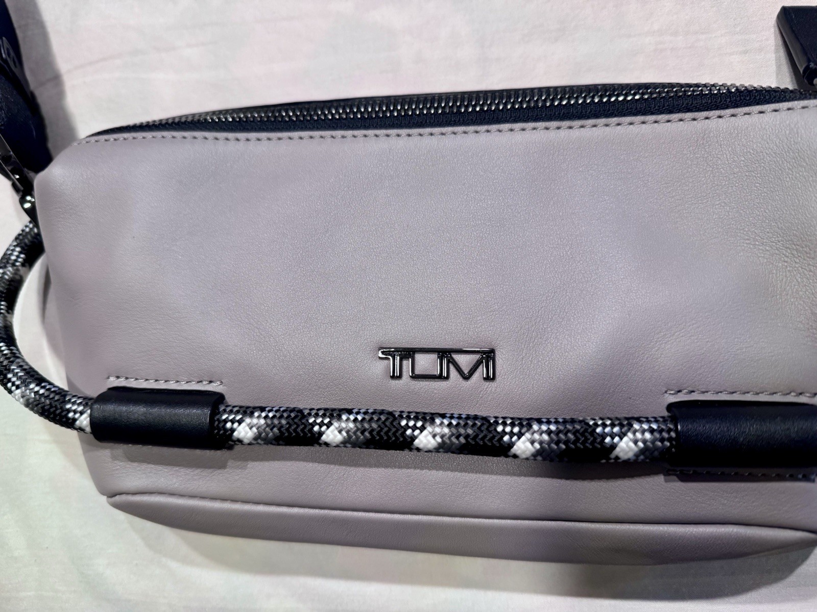 Tumi Grey Leather Fanny Pack or Crossbody w/Attached Key Ring, NWOT