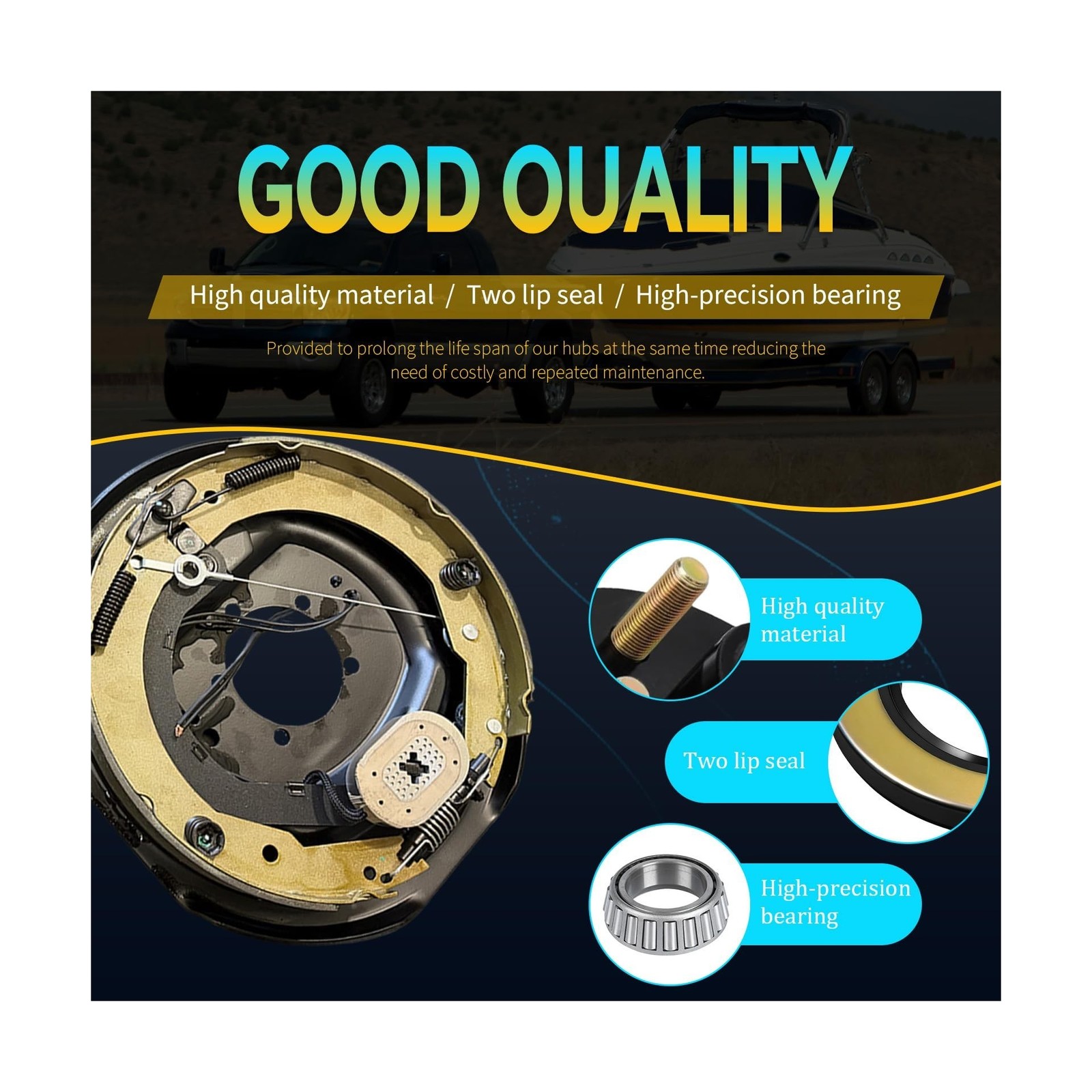 dreamdragon 5,200 lbs Trailer Axle Electric Brake Kit, 6-Hole 5.5″ Bolt Circl…