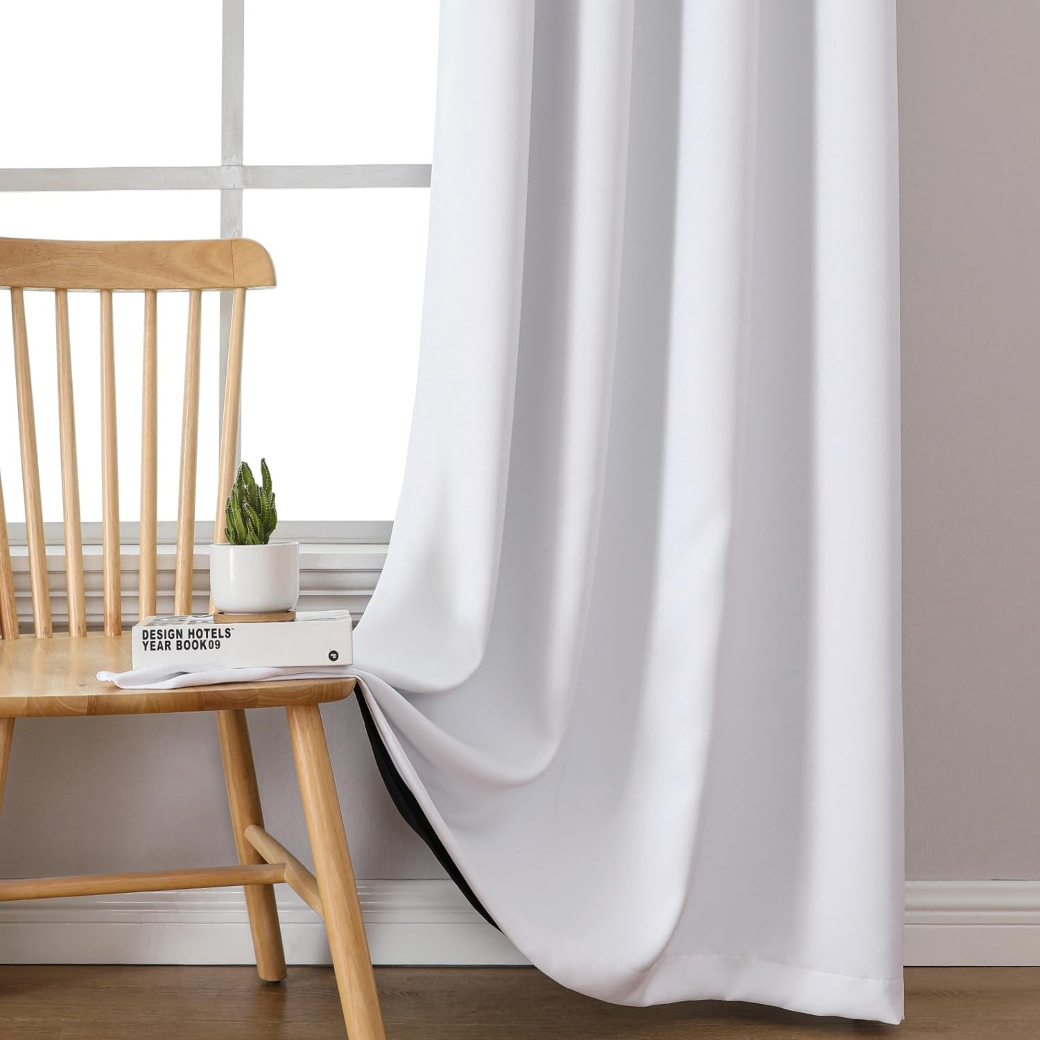 ChrisDowa White 100% Blackout Curtains for Bedroom with Black Liner, 2 Thick …