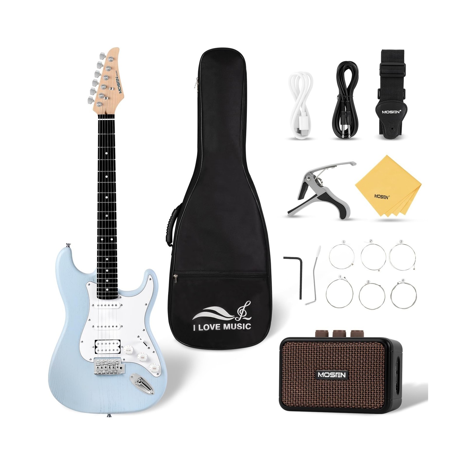 Mosen 39 Inch Electric Guitar with HSS Pickups & Single-Coil Tremolo System -…