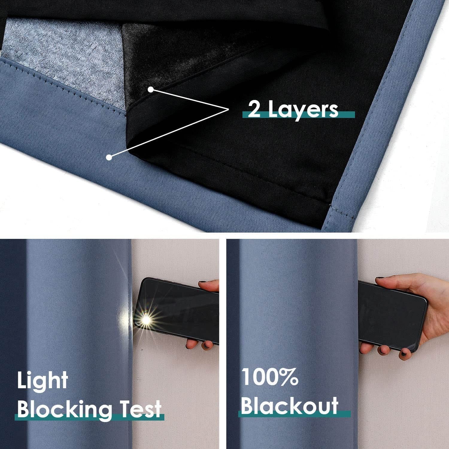 ChrisDowa 100% Blackout Curtains for Bedroom with Black Liner, 2 Thick Layers…