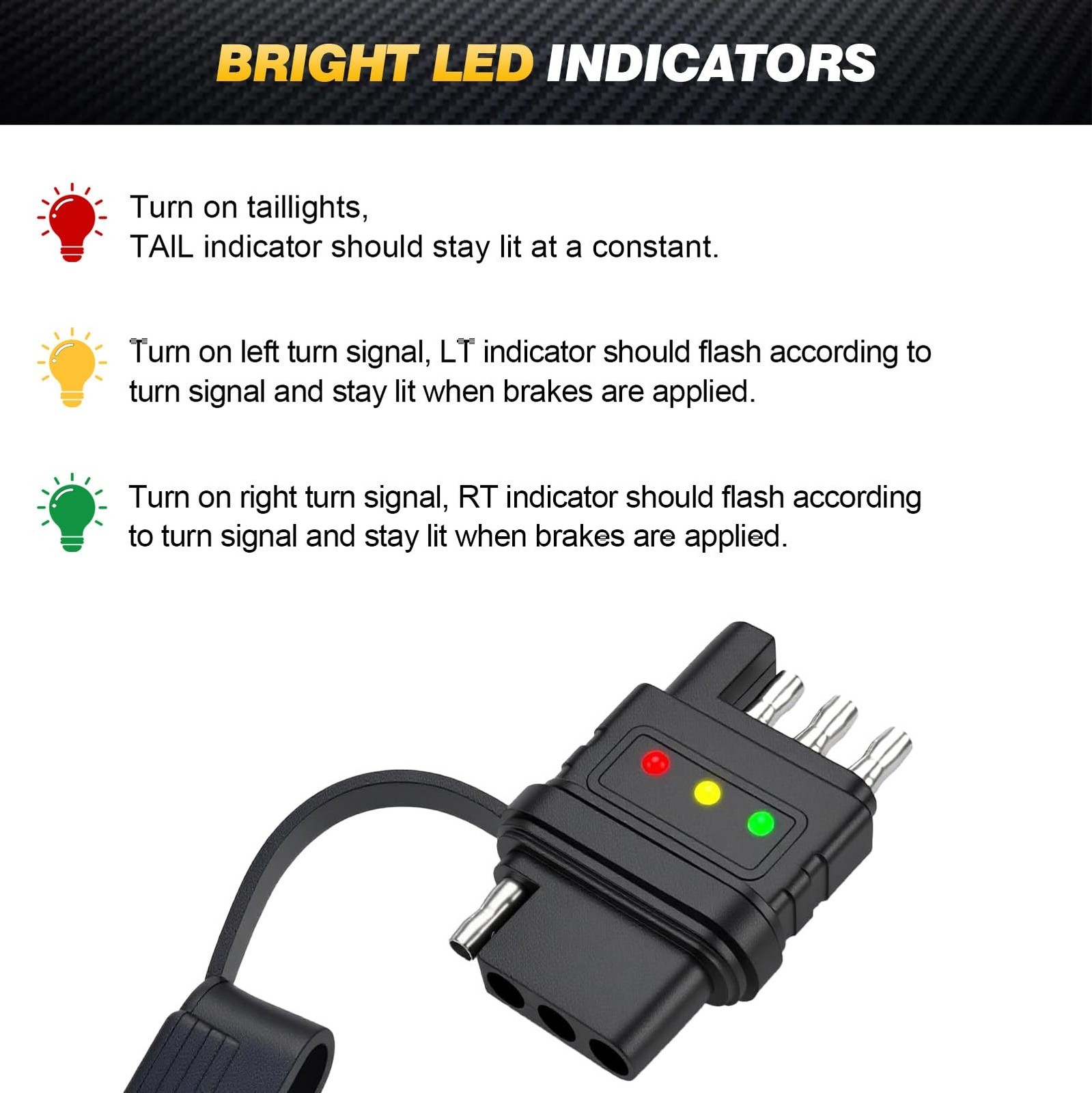 4-Way Flat Trailer Wiring Tester – 4 Pin Male & Female Trailer Light Tester w…