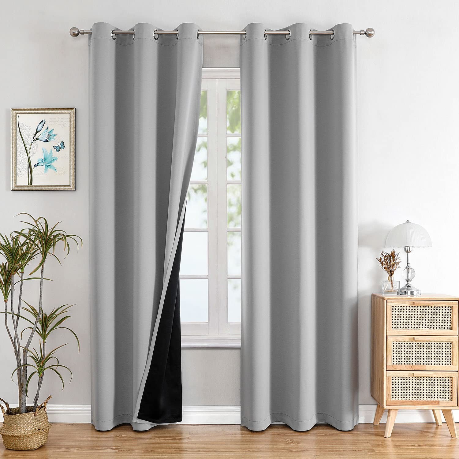 ChrisDowa 100% Blackout Curtains 78 inch Long for Bedroom with Black Liner, 2…