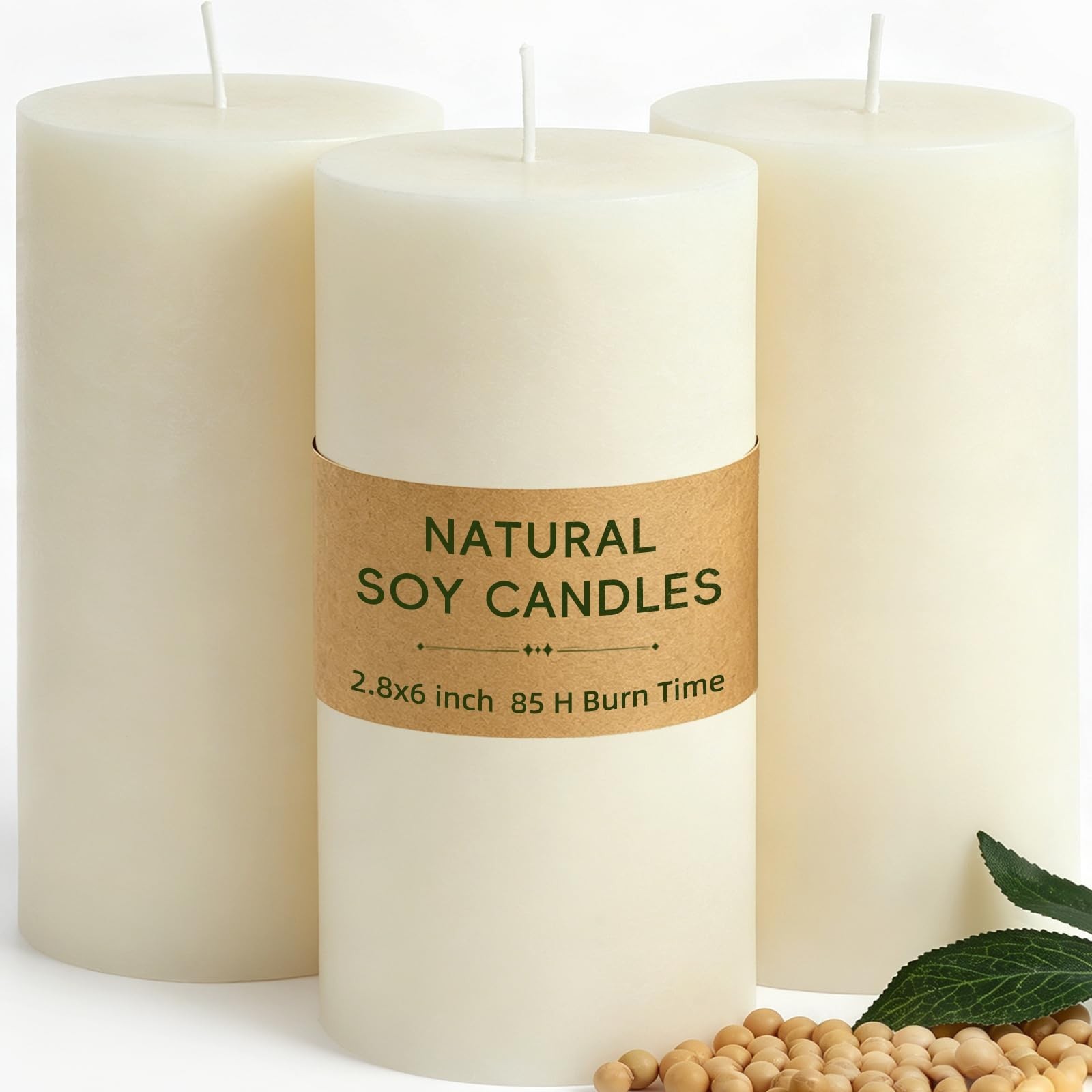2.8×6 Inch Soy White Pillar Candles 255 Hours Long Burning Natural Unscented …