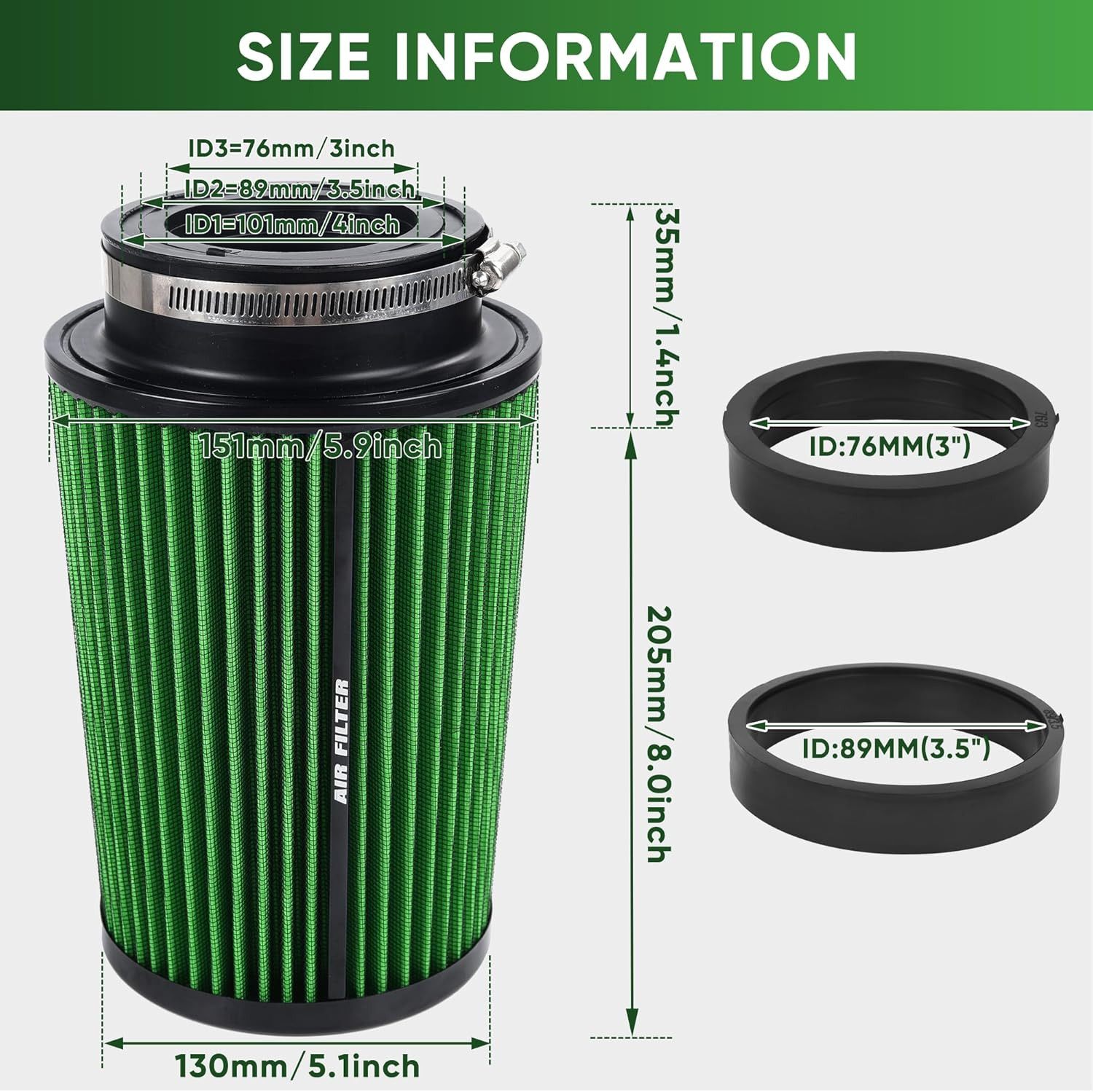 3 3.5 4 Inch Cold Air Intake Filter 76Mm 89Mm 101Mm High Performance Washable 3