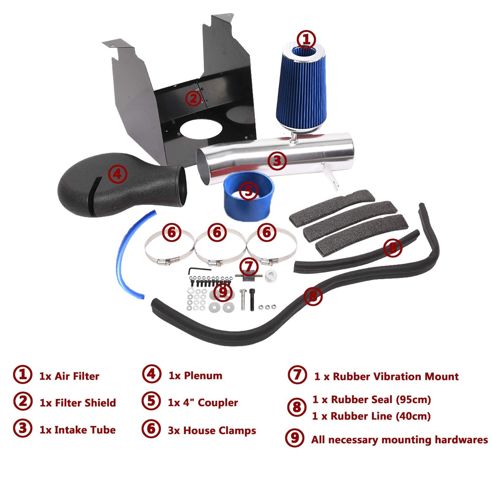 4 Inch Cold Air Intake Filter Jit with Heat Shield fit for Dodge 1994-2001 Ra…