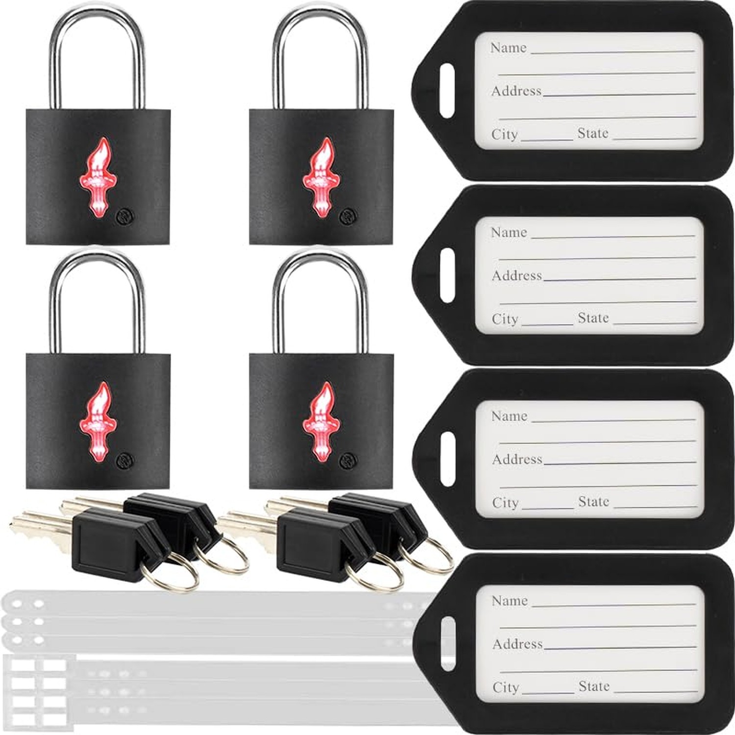 4 Pack Black TSA Luggage Locks with Key+4 Pack Travel tag, Luggage Lock TSA A…