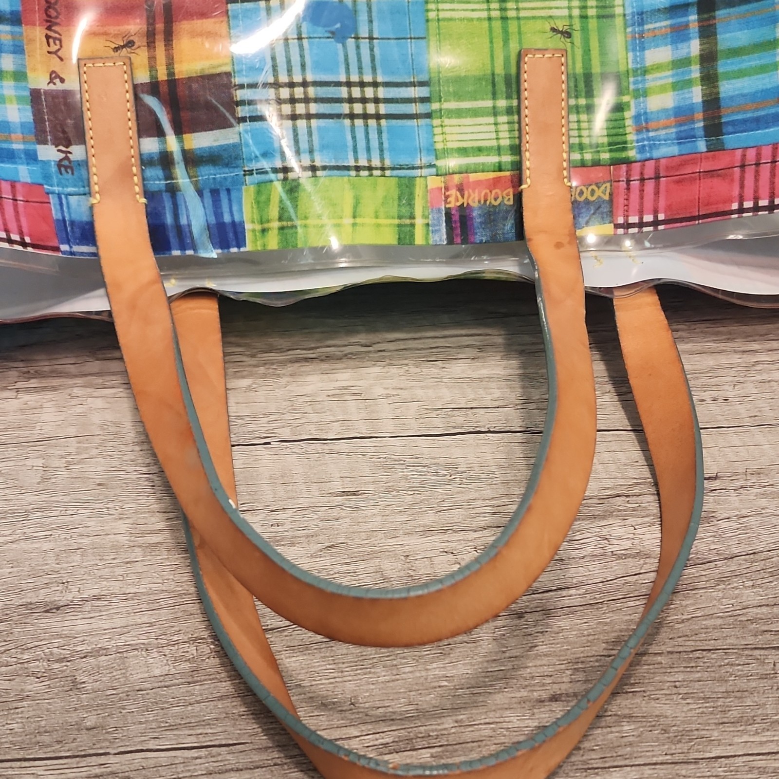 Dooney & Bourke Multicolor beach Tote Handbag vinyl with free pouch Rare Large