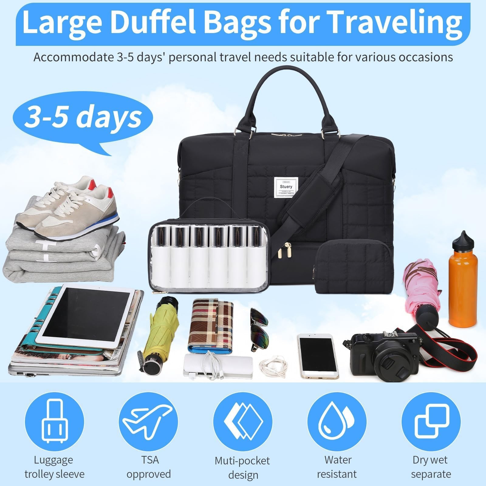 Puffer Weekender Bags for Women: Large Overnight Bags Travel Duffel Bag Carry…