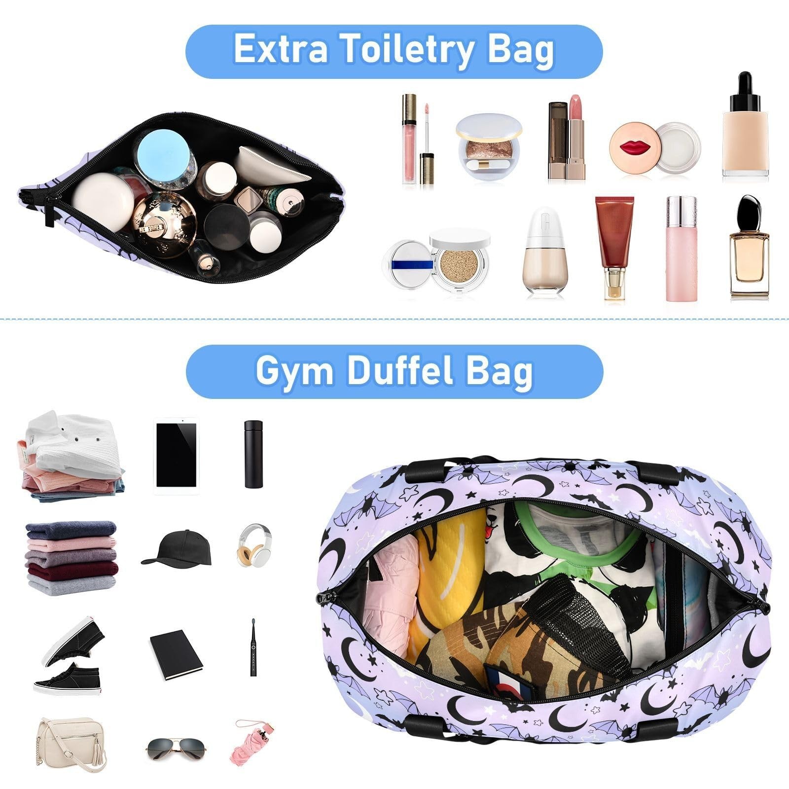 Travel Duffel Tote Bag Bat Starry Sky Sports Duffel Bag with Wet Pocket Weeke…