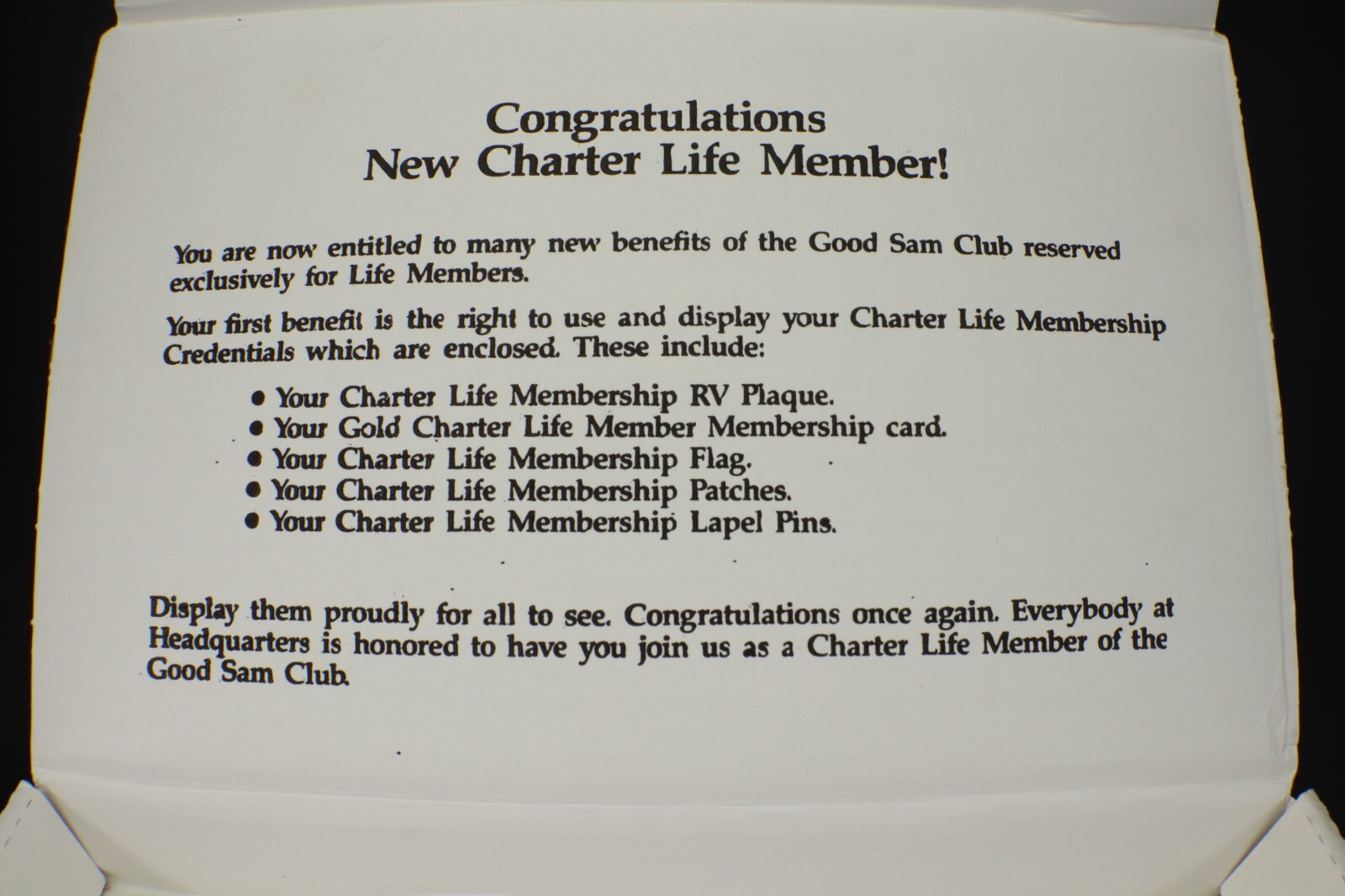 Good Sams Club LIFE MEMBERSHIIP KIT New Charter in Mailing Box NOS