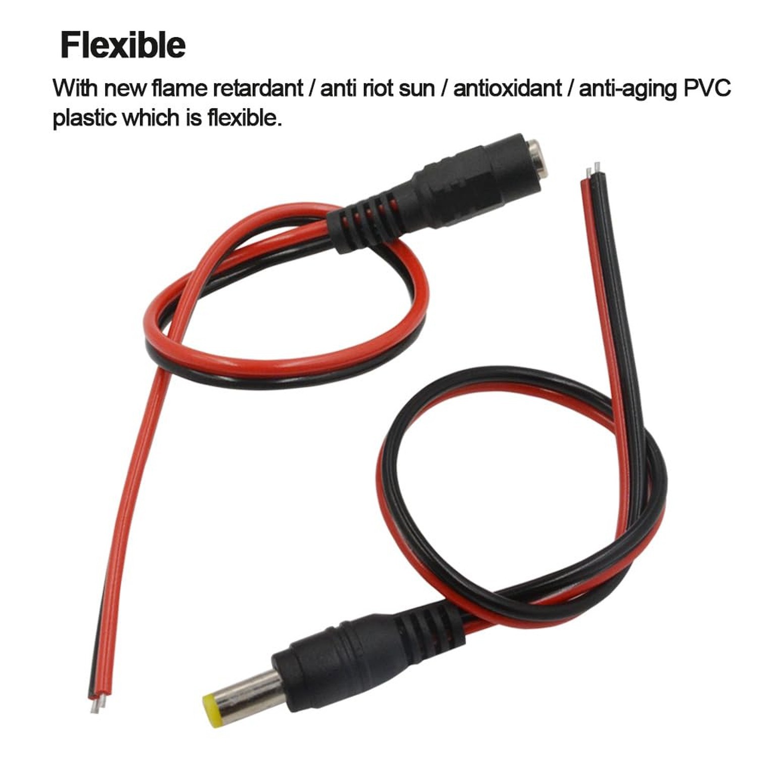 18 AWG DC Pigtail Barrel Plug Connector Cable, 20pcs Male, 12V 5A | 2.1mm x 5…