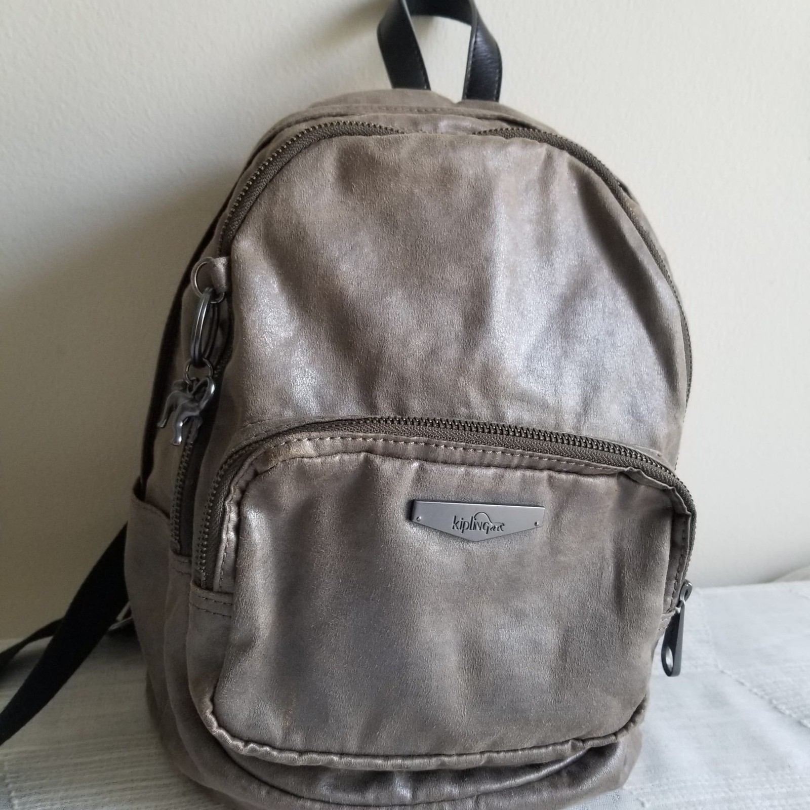 Kipling Tabbie KC Mini Leather Backpack Metal Taupe