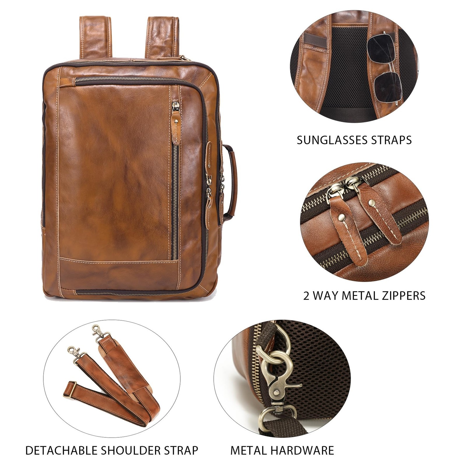LANNSYNE Vintage Genuine Leather Backpack For Men, 2 in 1 Expandable Briefcas…