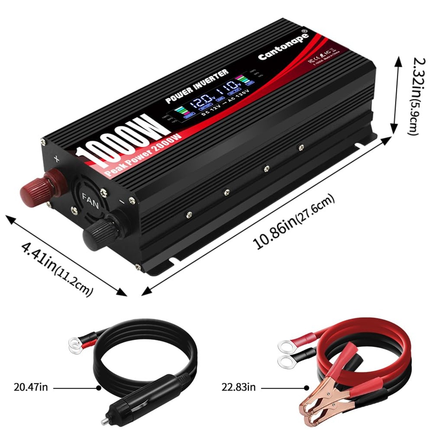 1000 Watt Car Power Inverter DC 12V to 110V/120V AC Converter with LCD Displa…