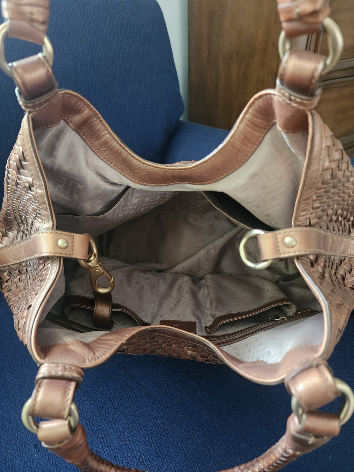 Cole Haan Bronze Woven Shoulder Bag with Braided Accents & Coin Purse