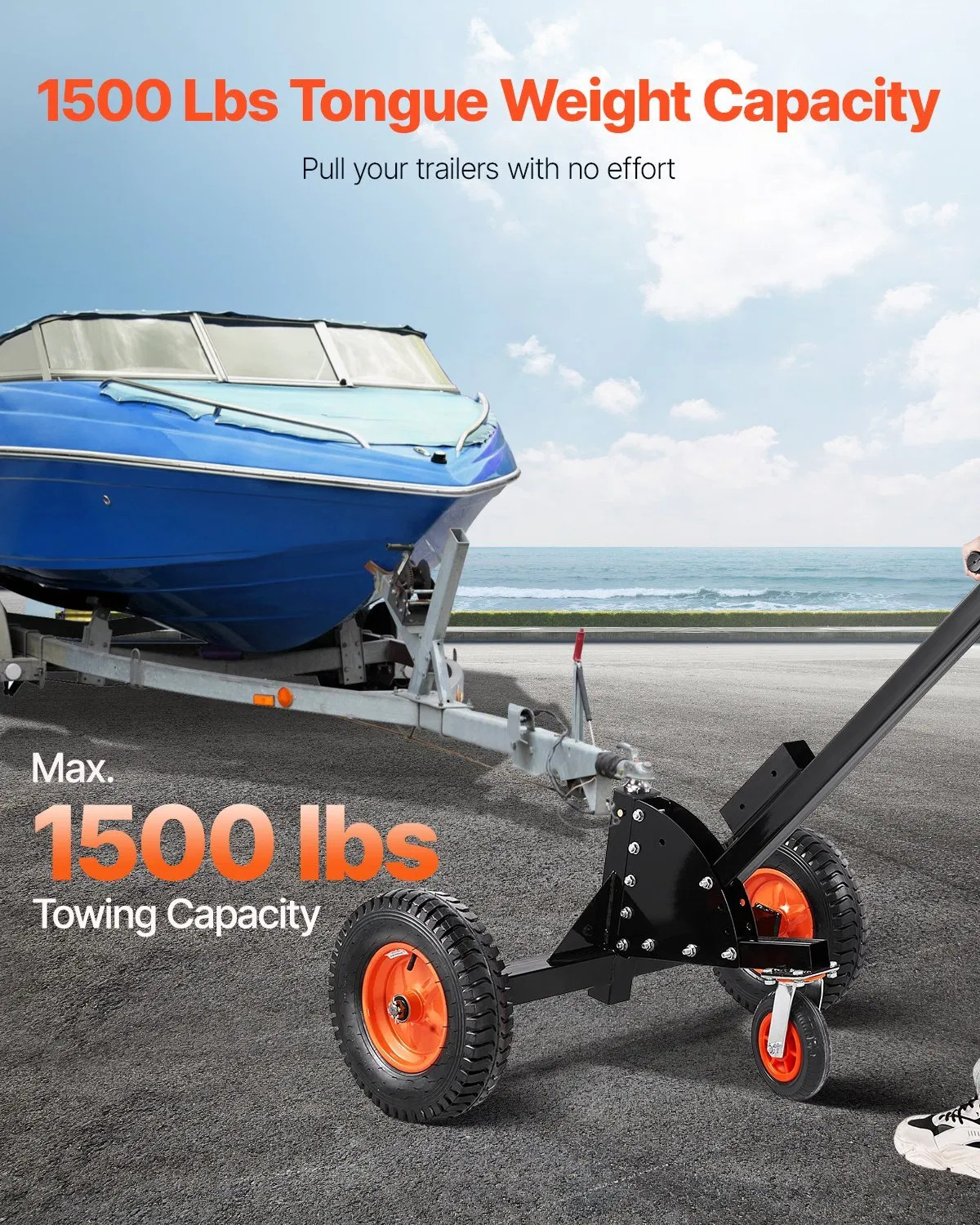 Heavy-Duty Trailer Dolly, 1500lbs Tongue Weight Capacity, 2 in 1 Trailer Mover w