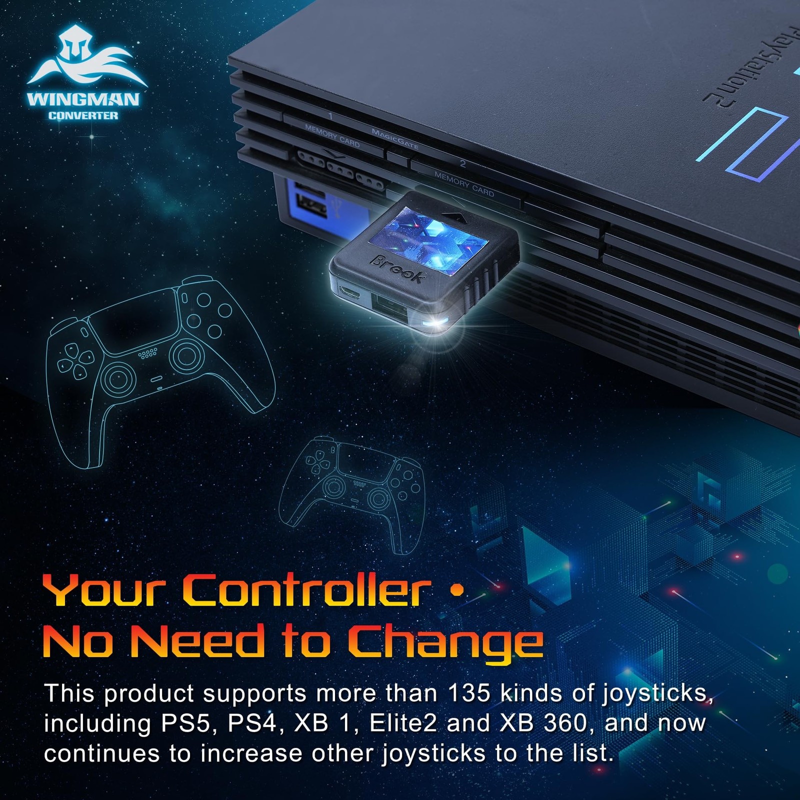Brook Wingman PS2 Converter Wireless Adapter for PS4/PS3 to PS2/PS1/PS Classi…
