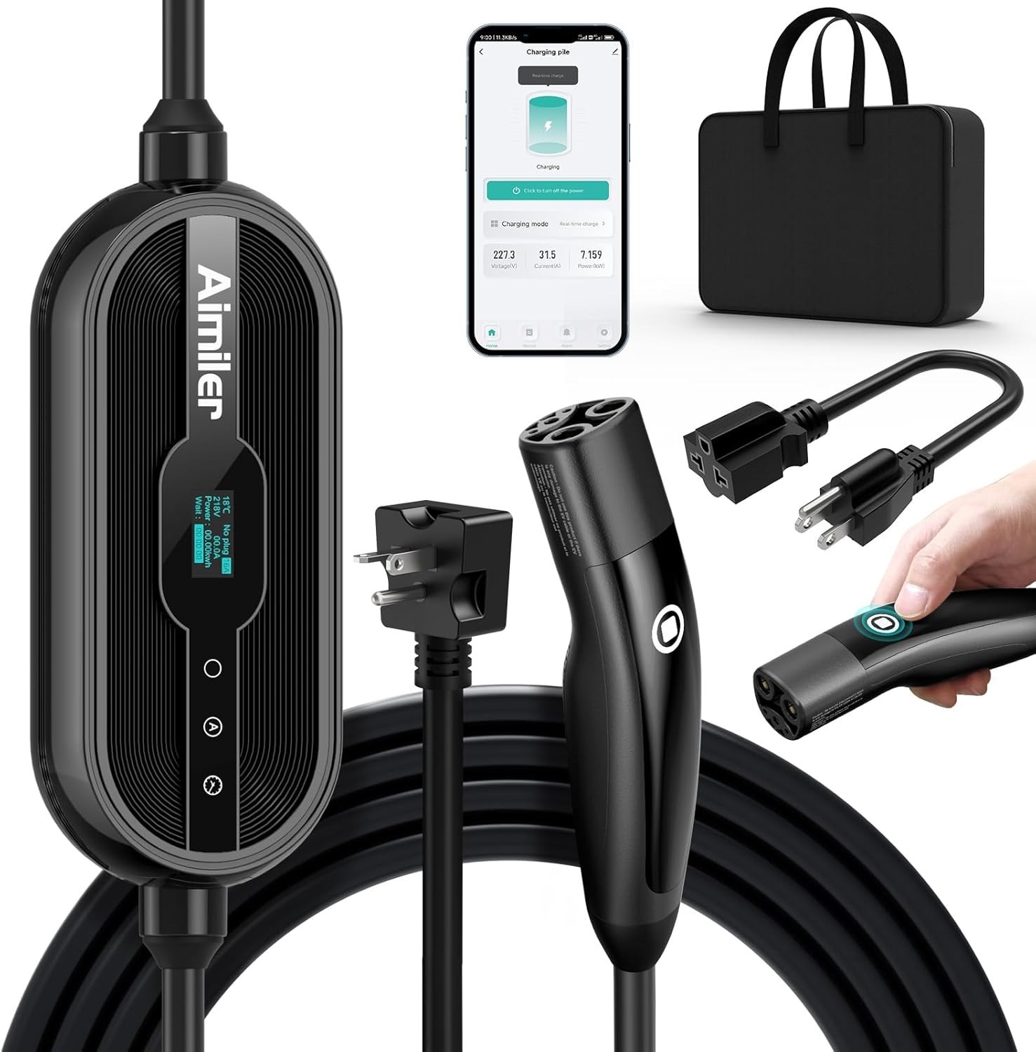 Tesla EV Charger Level 1-2 Portable 16A with 25FT Cable NACS Plug Electric Car