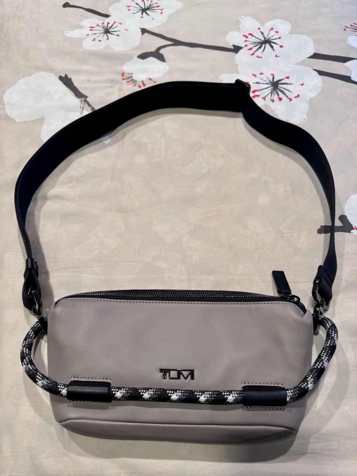 Tumi Grey Leather Fanny Pack or Crossbody w/Attached Key Ring, NWOT