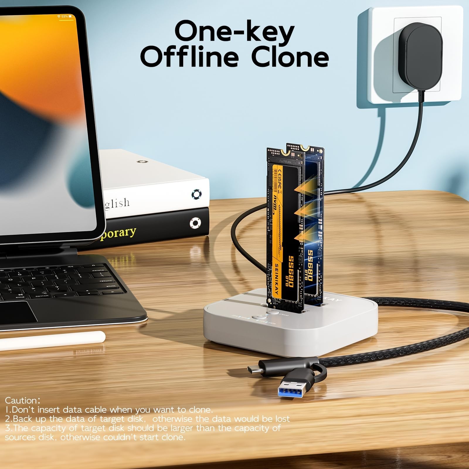 NVMe Cloner – 20Gbps M.2 SSD Duplicator with C to C-A Cable, Offline Clone