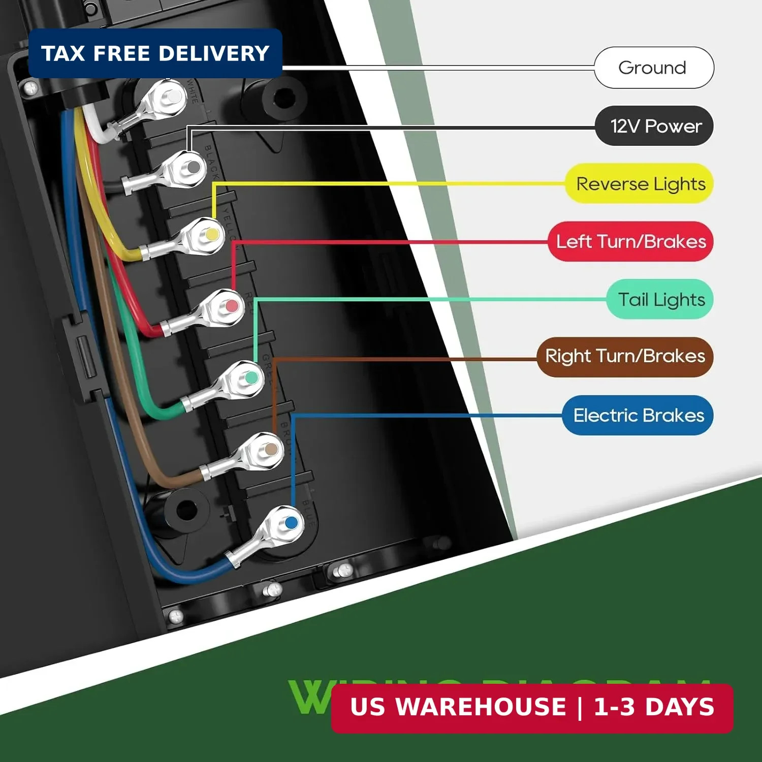 RVGUARD 7 Way Wiring Harness Kit 8 Foot Trailer Cord with 7 Gang Junction Box, I