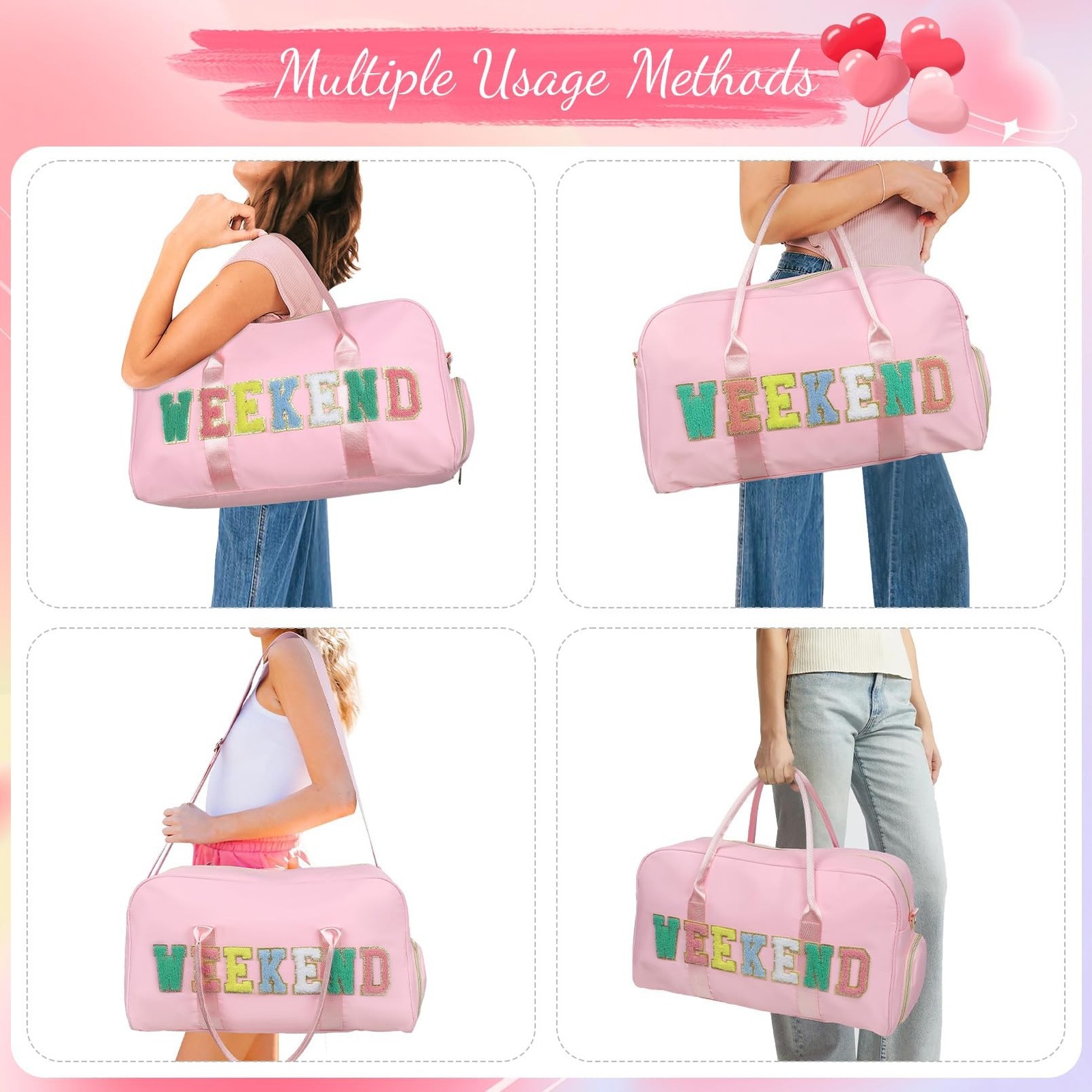 2 Pcs Weekend Duffel Bag with Shoes Compartment Cosmatic Bag for Travel Vacat…