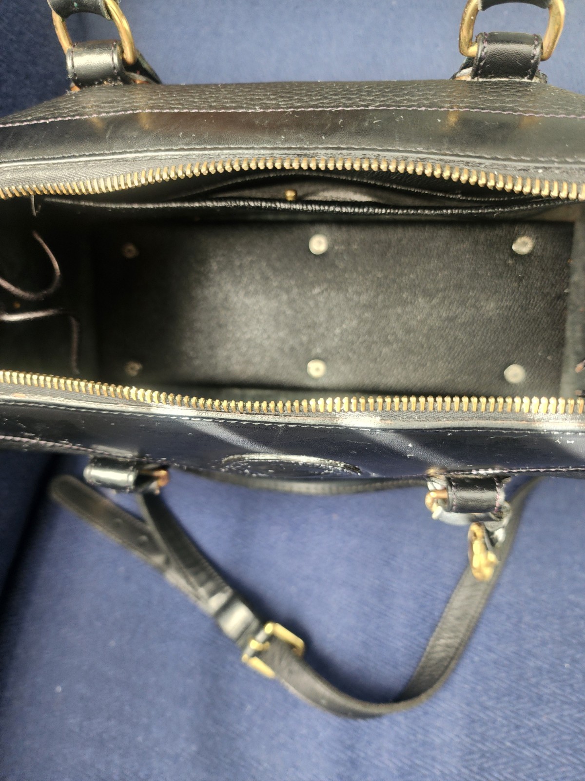 Dooney & Bourke Black Pebbled Satchel Bag with Detachable Strap, Zipper, Logo