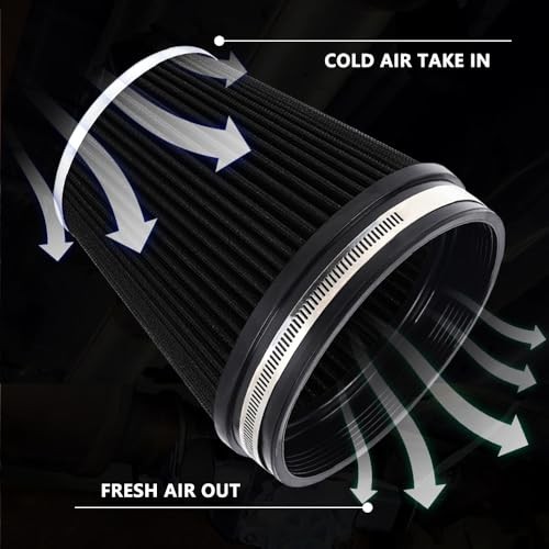 6″ Inlet Cold Air Intake Filter Cone Replacement Performance Black (6″ Tall)