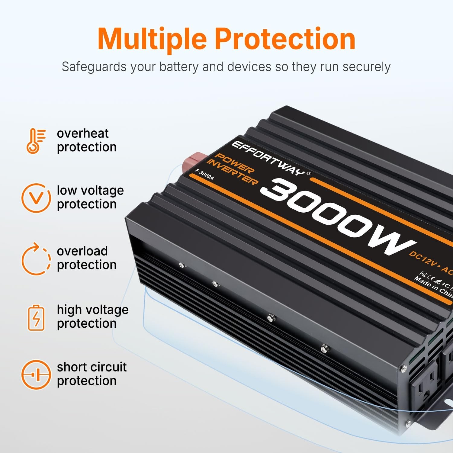 3000W Power Inverter, 12V DC to 110V/120V Modified Sine Wave Inverter with 3 …