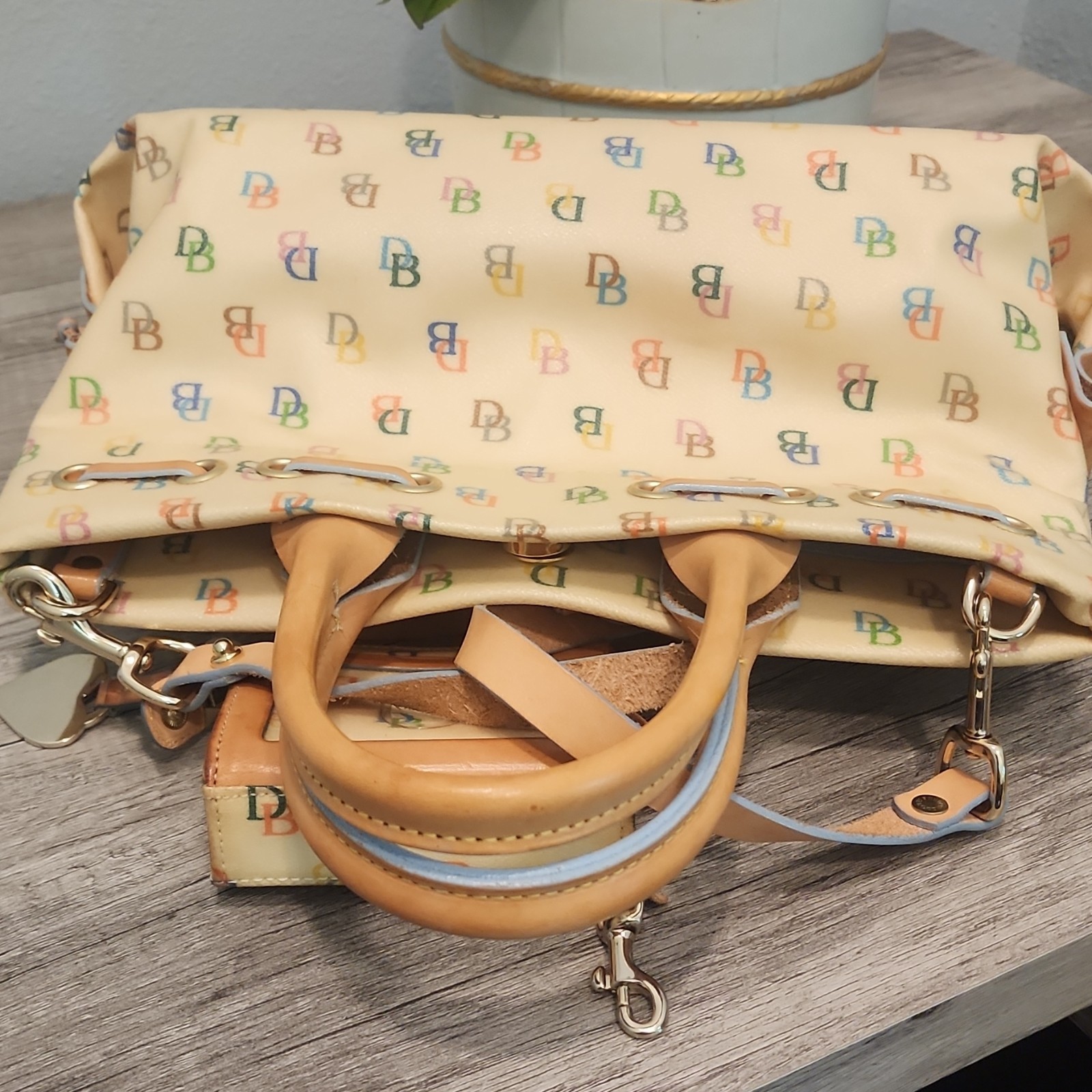 Dooney & Bourke Monogram Satchel Cream Multicolor Strap & matching coin wallet