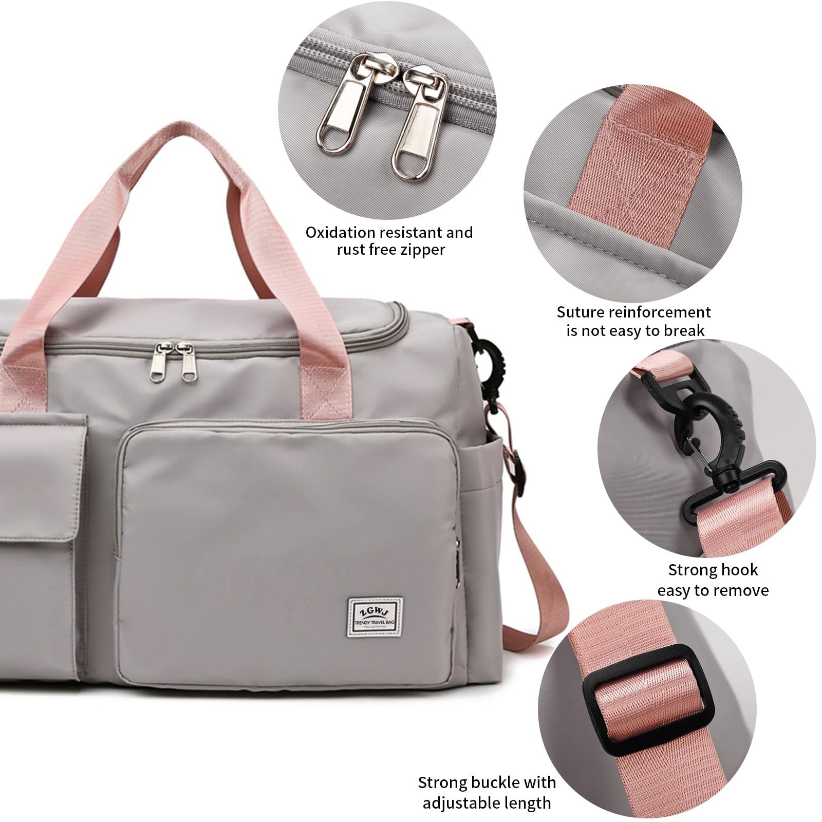Travel Duffel Tote Bag with Dry Wet Separation Pocket, Weekender Bag for Wome…