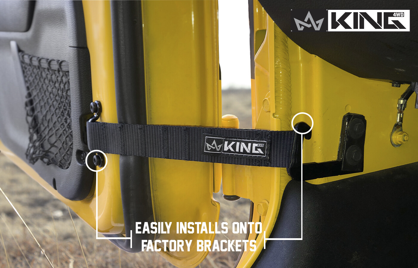 16010001 King 4WD Heavy Duty Adjustable Door Straps Solid In Pairs for CJ, YJ &
