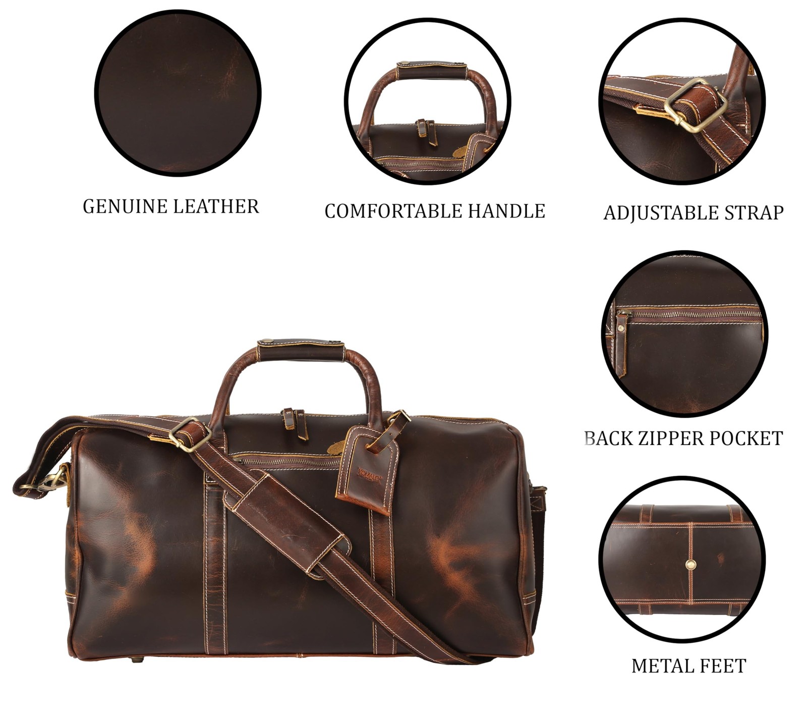 KomalC Leather Duffle Bags for Men and Women Travel Overnight Weekend sports …